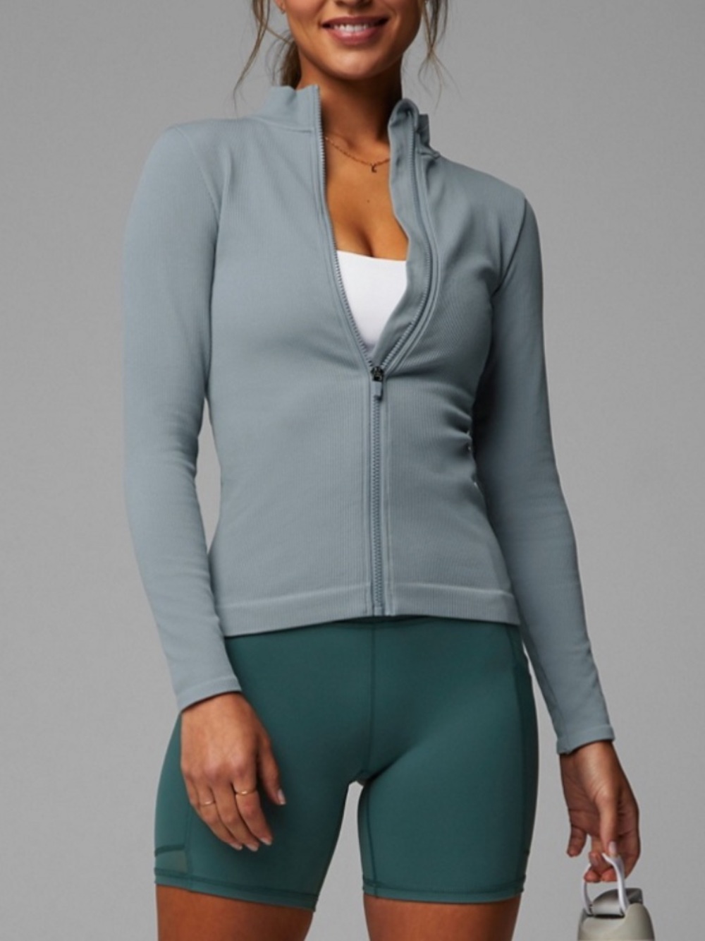 Fabletics Women L Stormcloud Full Zip Lightweight Ribbed Seamless Jacket - Picture 2 of 13